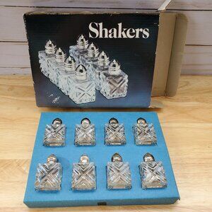 VTG Crystal Salt & Pepper Shakers Set Of 8 With Silver Plated Tops Made In Japan